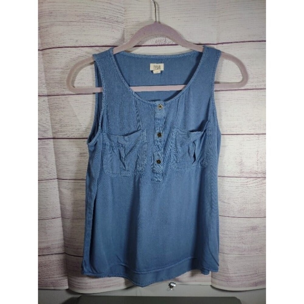 a.n.a. blue sleeveless hi-low tunic style tank top, Women's Size S 100% Rayon